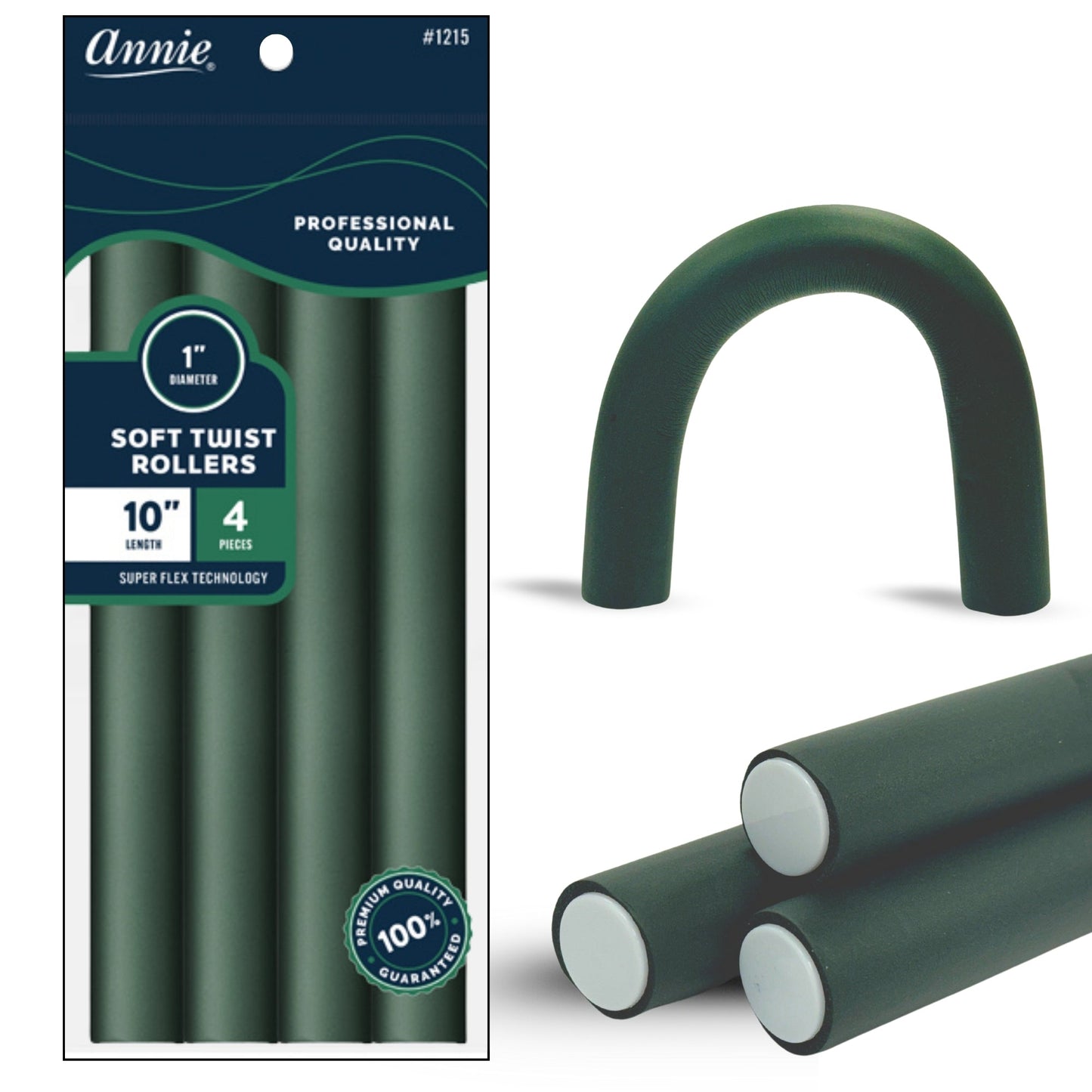 Annie Soft Twist Rollers 1in, 6 Count XL Heatless Hair Curlers, Green