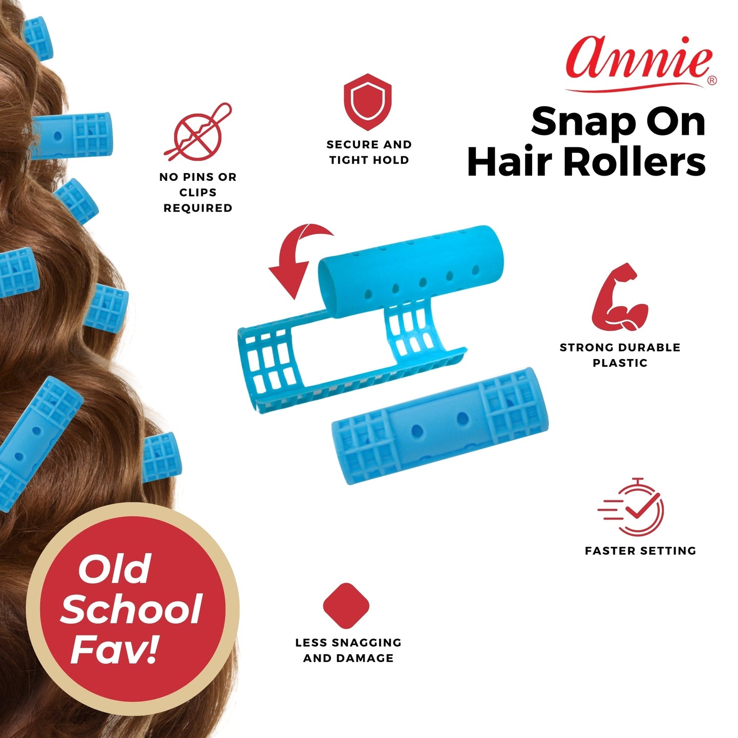 Annie Snap-On Magnetic Rollers 1 1/2in, 14 Count Small Hair Curlers, Blue
