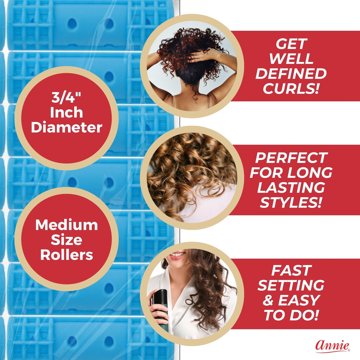 Annie Snap-On Magnetic Rollers 1 1/2in, 14 Count Small Hair Curlers, Blue