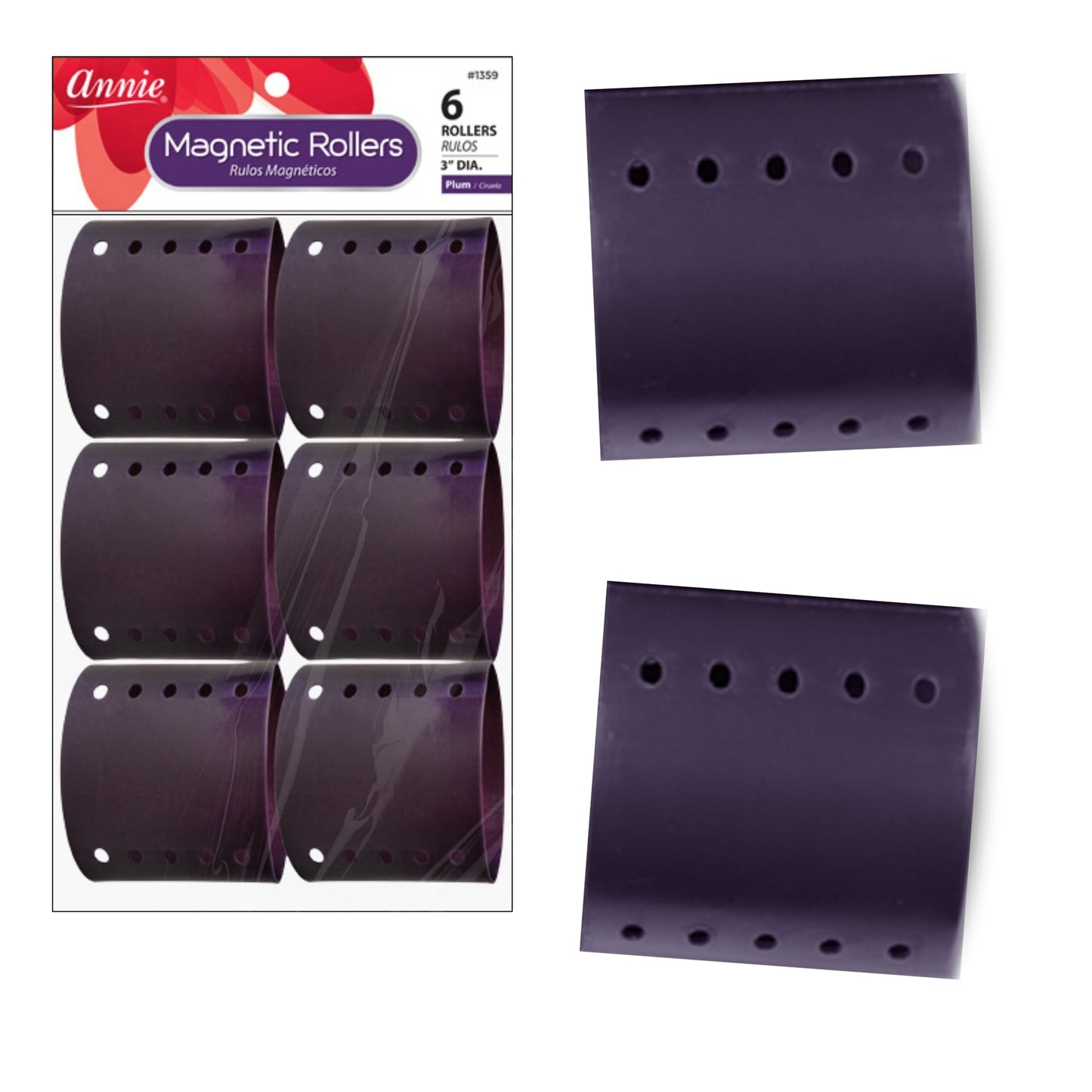 Annie Magnetic Roller 3in, 6 Count Hair Curlers, Plum