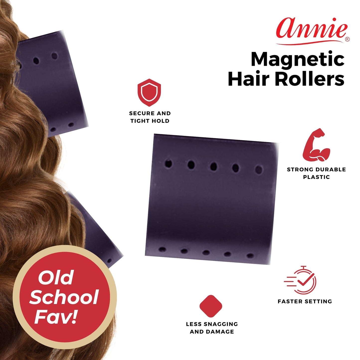 Annie Magnetic Roller 3in, 6 Count Hair Curlers, Plum