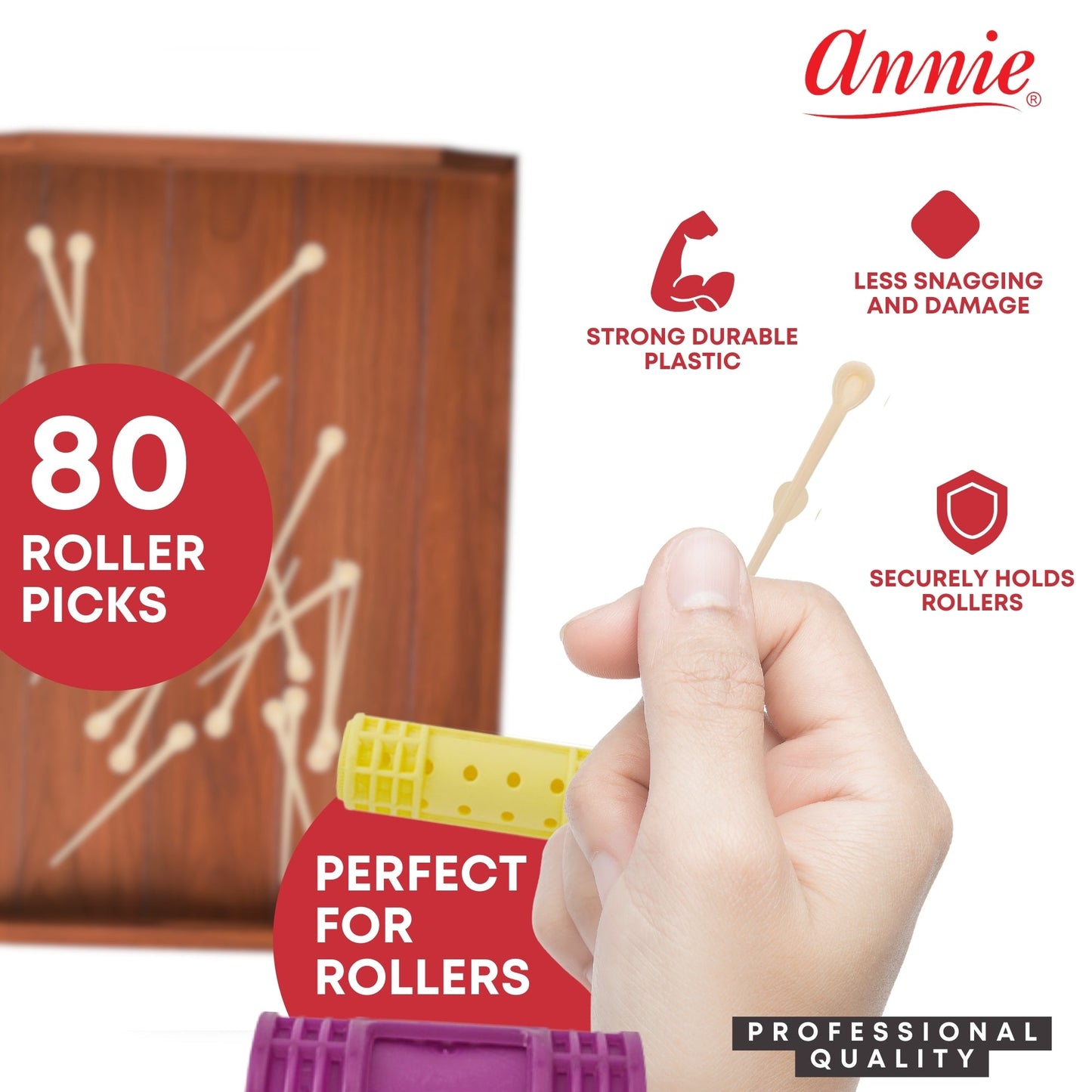 Annie Plastic Roller Picks 3in, 80 Count Hair Curler Picks, White