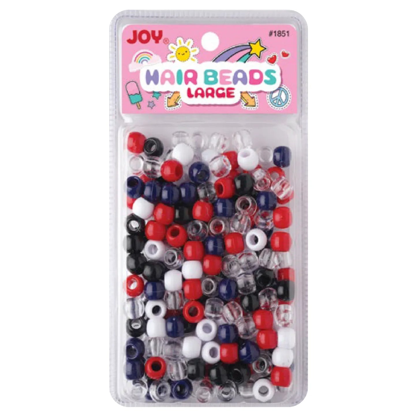 Joy Large Hair Beads 240Ct Black, White, & Red Beads Joy