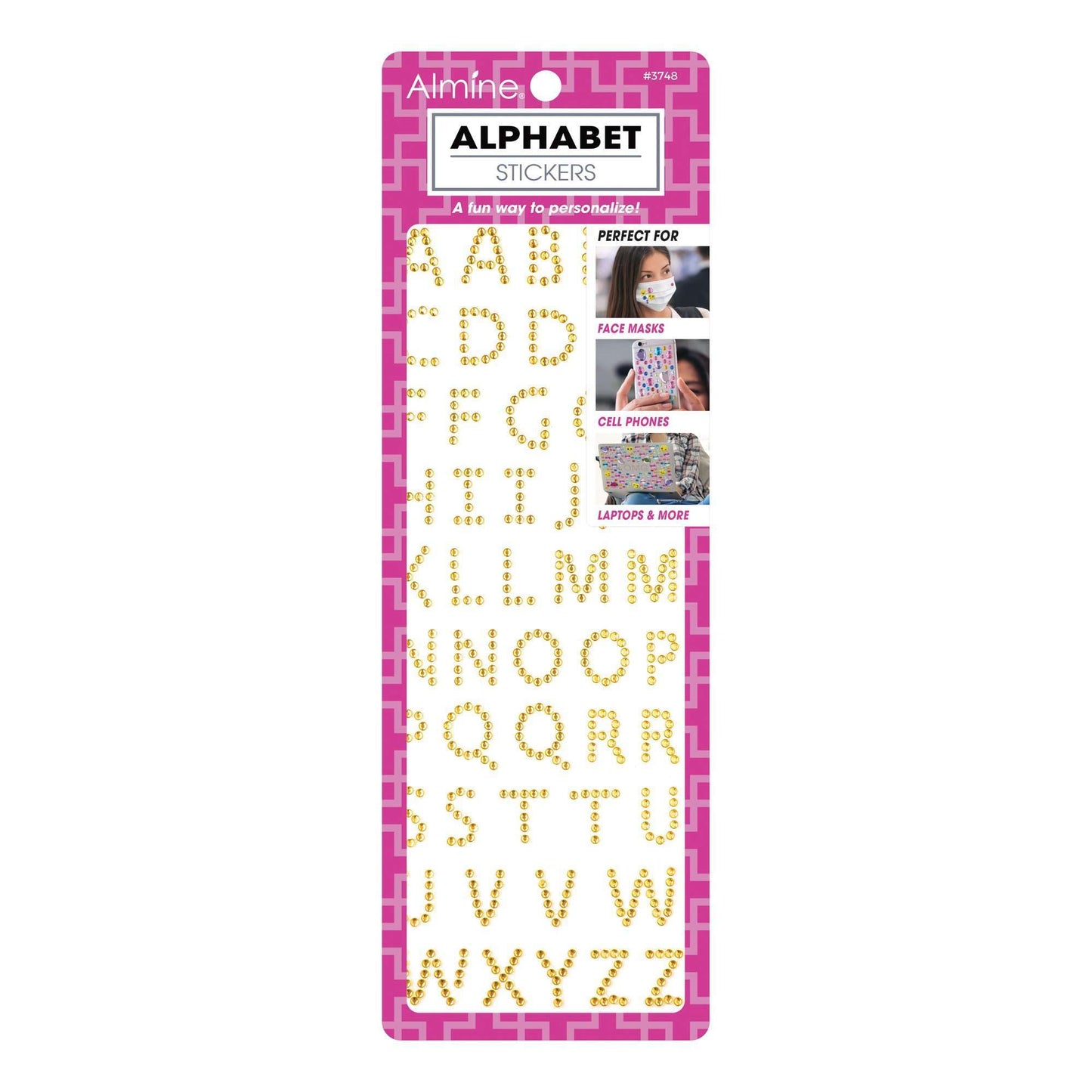 Almine Mask Sticker w Alphabet, Assorted Face Masks Almine Gold