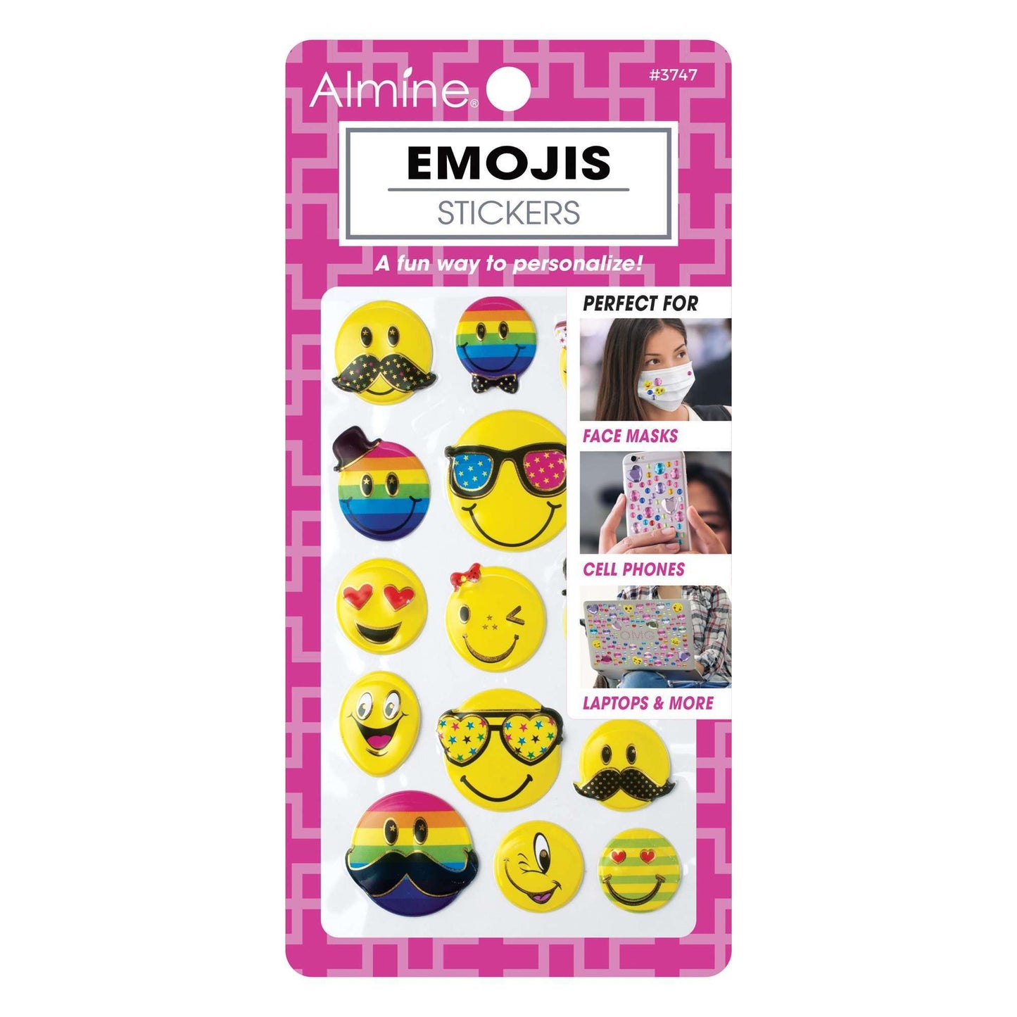 Almine Mask Sticker w Emojis, Assorted Face Masks Almine Rainbow and Yellow