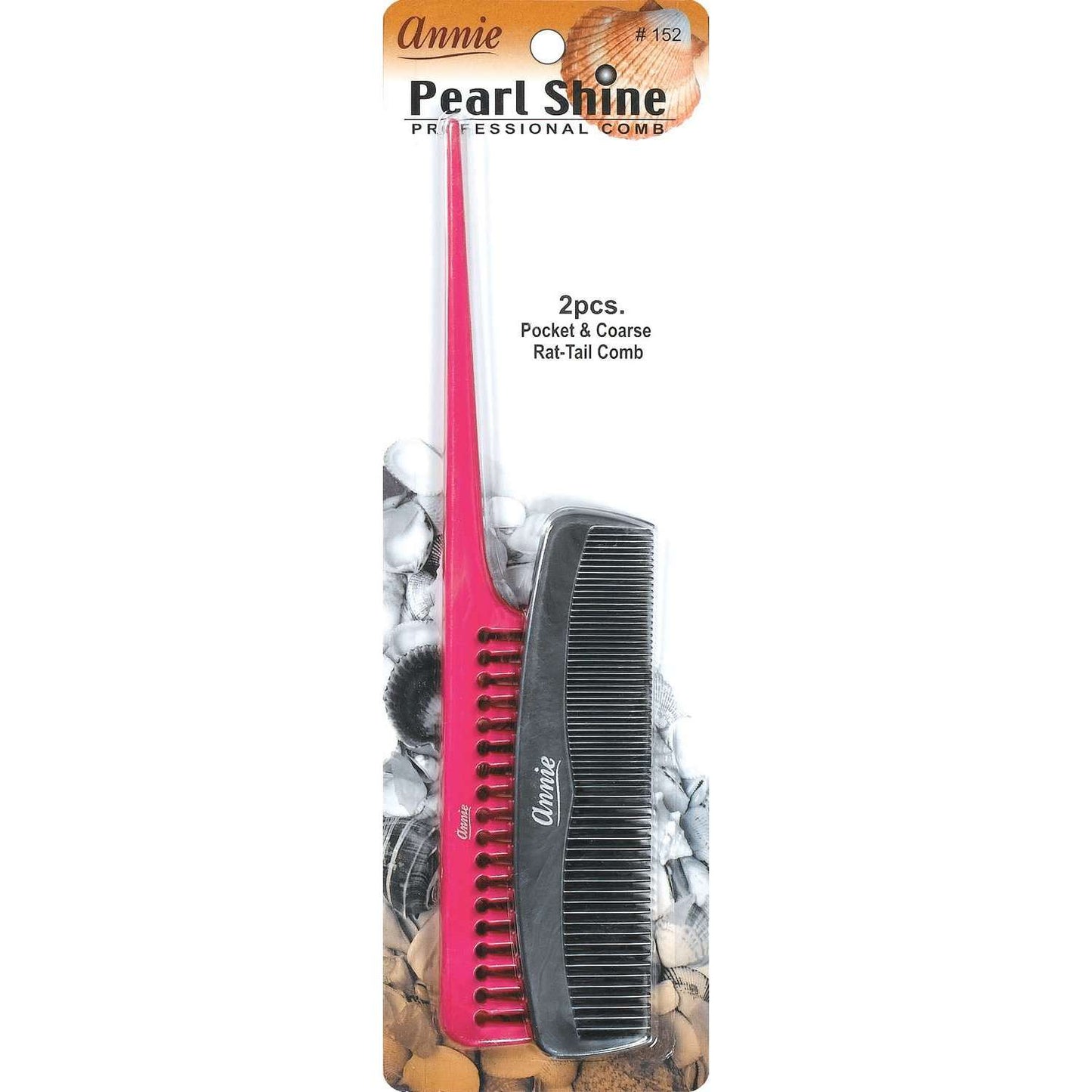 Annie Pearl Shine Combs Pocket And Rat Tail 2Ct Asst Color Combs Annie Ash Grey and Magenta