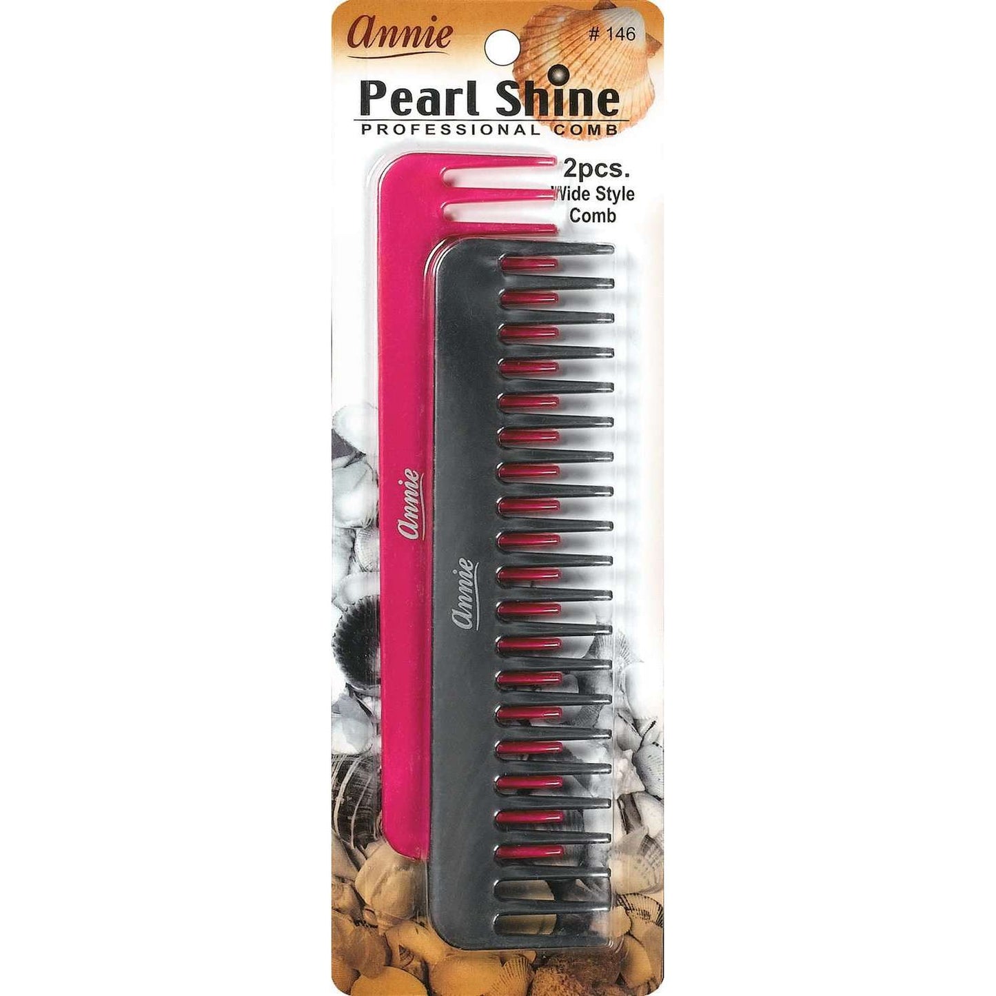 Annie Pearl Shine Combs Wide Tooth 2Ct Asst Color Combs Annie Ash Grey and Magenta