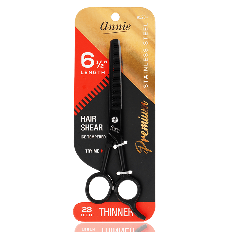 Annie Stainless Steel Thinning Hair Shears 6.5 Inch Black Hair Shears Annie