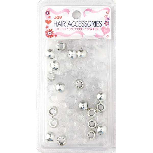 Joy Large Hair Beads 50Ct Silver Metallic & Glitter Beads Joy