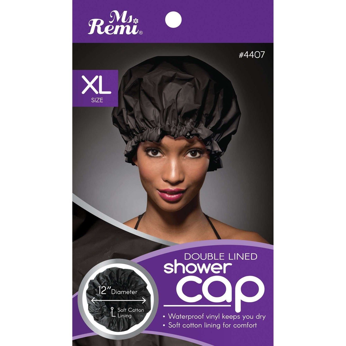 Ms. Remi Deluxe Shower Cap Xl Black Double Lined Bonnets Ms. Remi