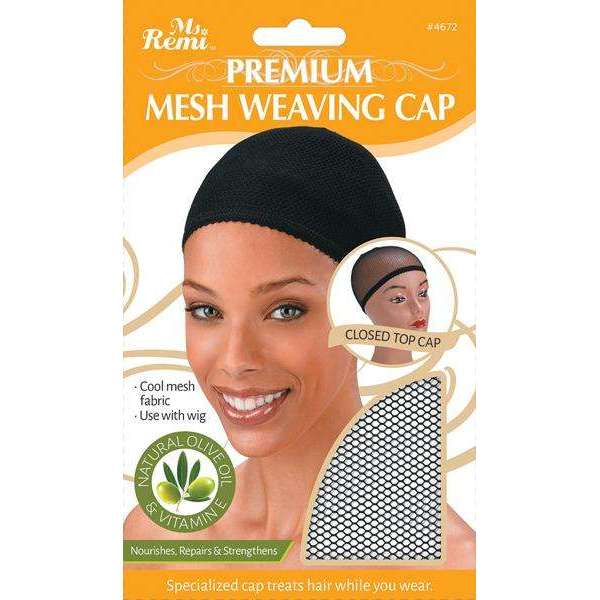 Ms. Remi Premium Mesh Weaving Cap with Olive Oil & Vitamin E Black Closed Top Hair Care Wraps Ms. Remi