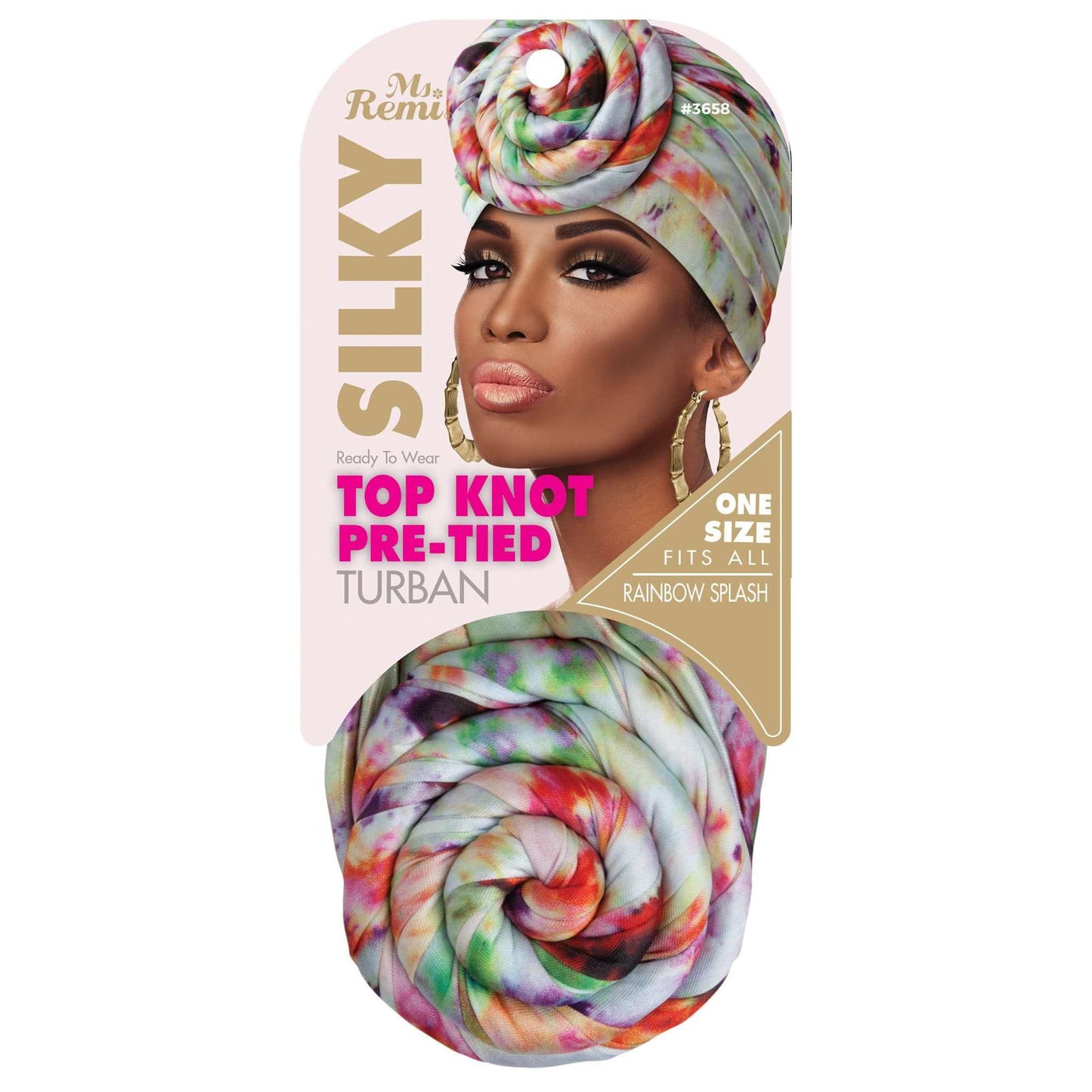 Ms. Remi Silky Top Knot Pre-Tied Turban Assorted Colors Turbans Ms. Remi Rainbow Splash
