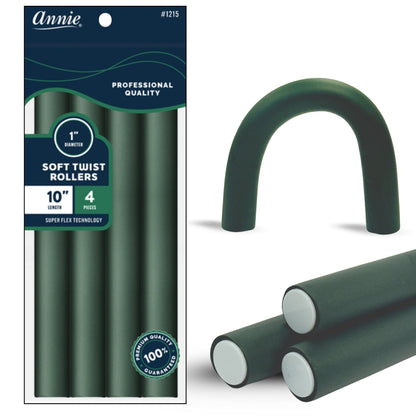 Annie Soft Twist Rollers 1in, 6 Count XL Heatless Hair Curlers, Green