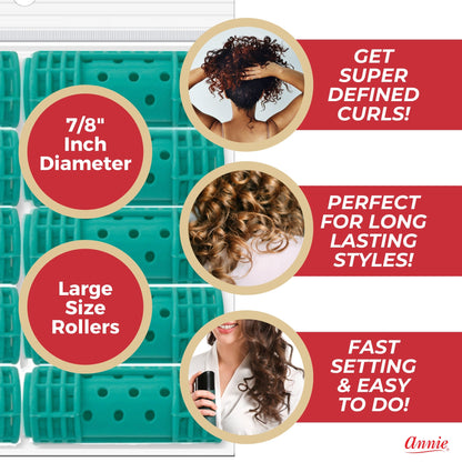Annie Snap-On Magnetic Rollers 7/8in, 10 Count Large Hair Curlers, Green