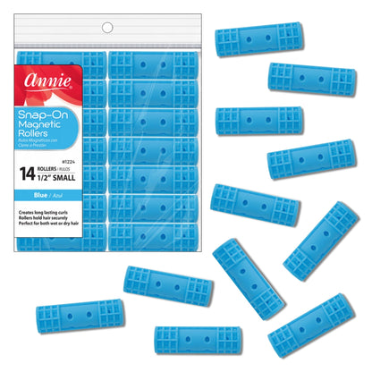 Annie Snap-On Magnetic Rollers 1 1/2in, 14 Count Small Hair Curlers, Blue