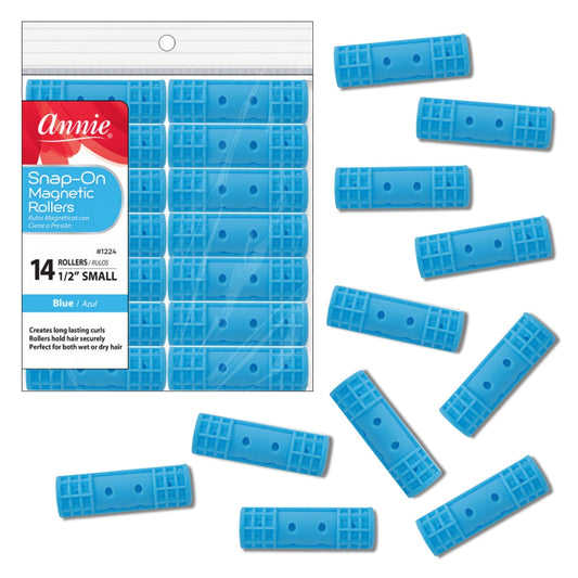 Annie Snap-On Magnetic Rollers 1 1/2in, 14 Count Small Hair Curlers, Blue