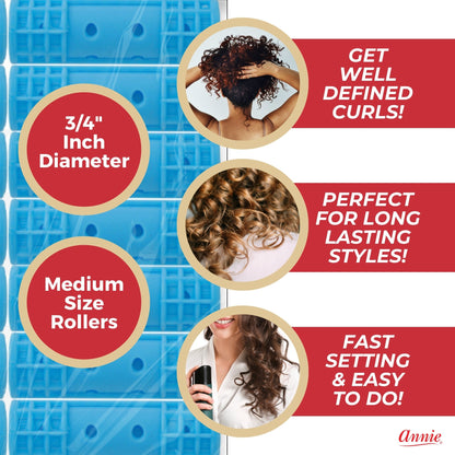 Annie Snap-On Magnetic Rollers 1 1/2in, 14 Count Small Hair Curlers, Blue