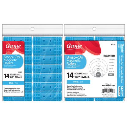 Annie Snap-On Magnetic Rollers 1 1/2in, 14 Count Small Hair Curlers, Blue