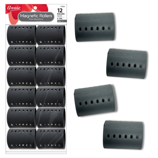 Annie Magnetic Rollers 2in, 12 Count Hair Curlers, Gray