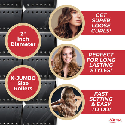 Annie Magnetic Rollers 2in, 12 Count Hair Curlers, Gray