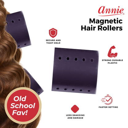 Annie Magnetic Roller 3in, 6 Count Hair Curlers, Plum