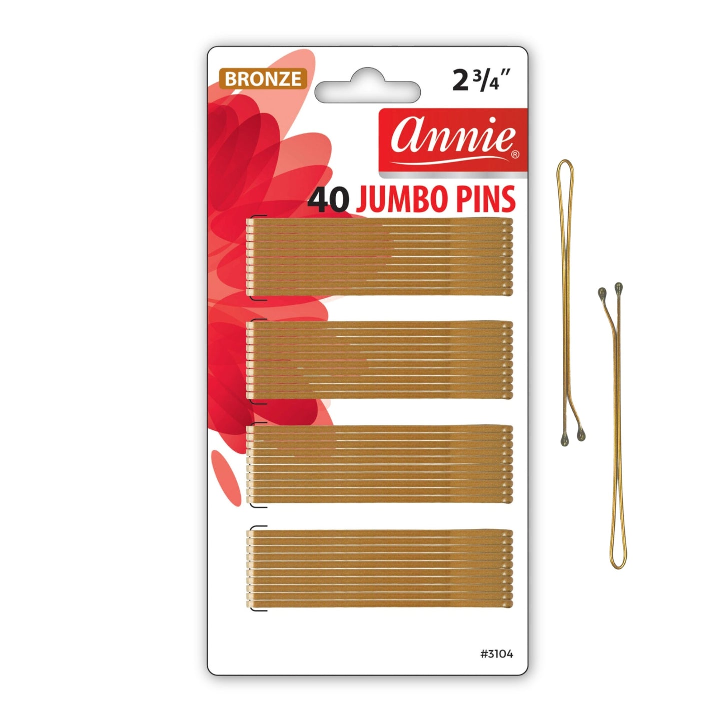 Annie Roller Pins 2 3/4In, 40 Count Metal Hair Pins, Bronze