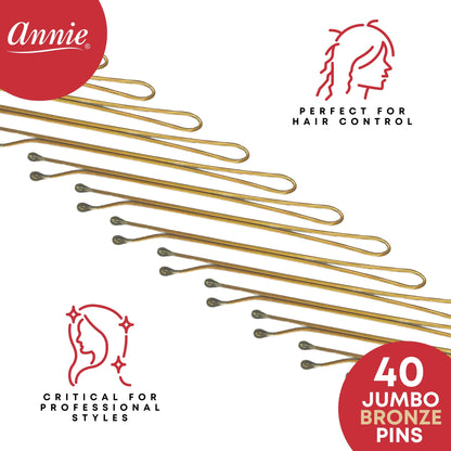 Annie Roller Pins 2 3/4In, 40 Count Metal Hair Pins, Bronze