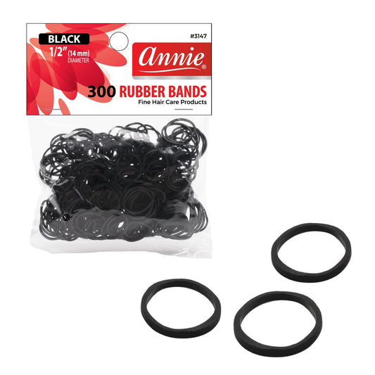 Annie Rubber Bands 14mm, 300 Count Elastic Hair Ties, Black