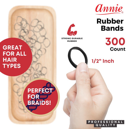 Annie Rubber Bands 14mm, 300 Count Elastic Hair Ties, Black