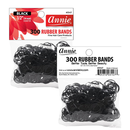 Annie Rubber Bands 14mm, 300 Count Elastic Hair Ties, Black