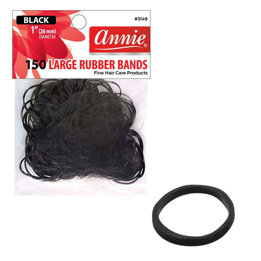 Annie Rubber Bands Large 26mm, 150 Count Elastic Hair Ties, Black