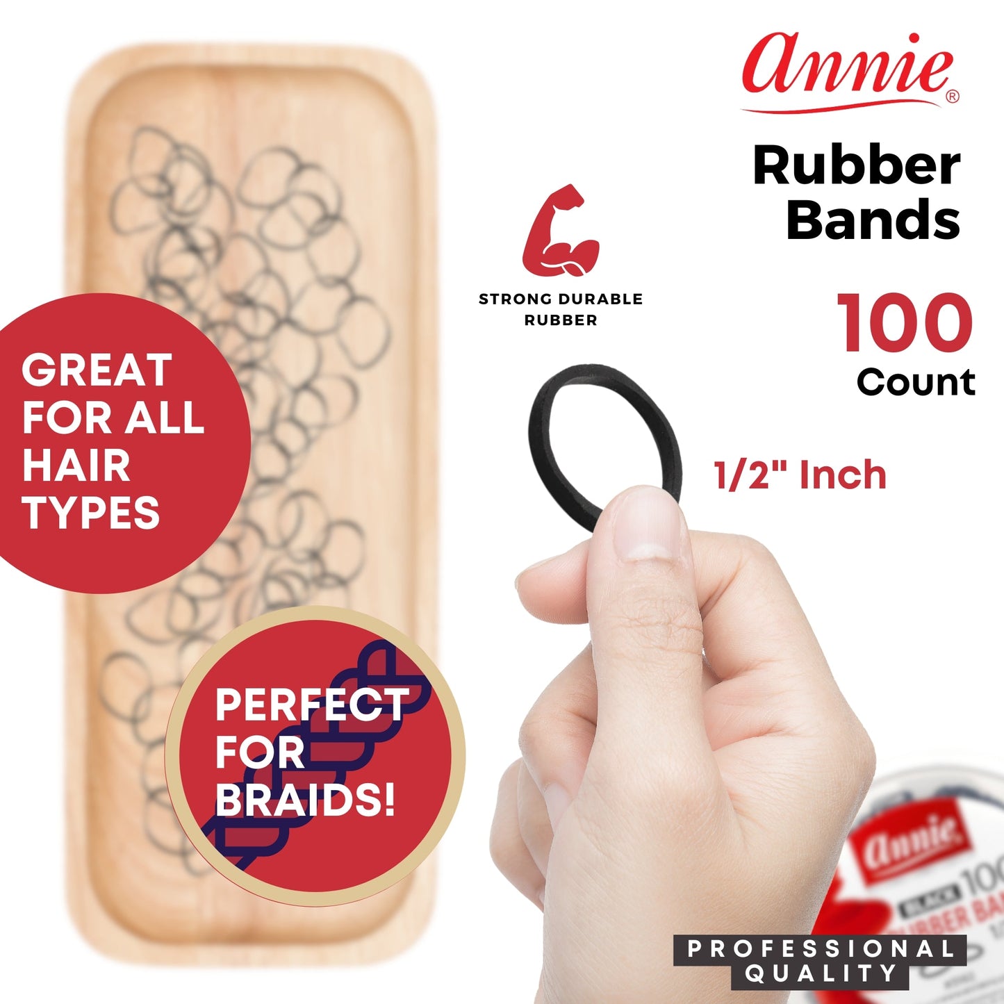 Annie Rubber Bands 14mm, 1000 Count Elastic Hair Ties, Black