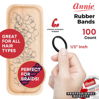 Annie Rubber Bands 14mm, 1000 Count Elastic Hair Ties, Black