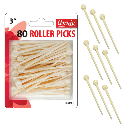Annie Plastic Roller Picks 3in, 80 Count Hair Curler Picks, White