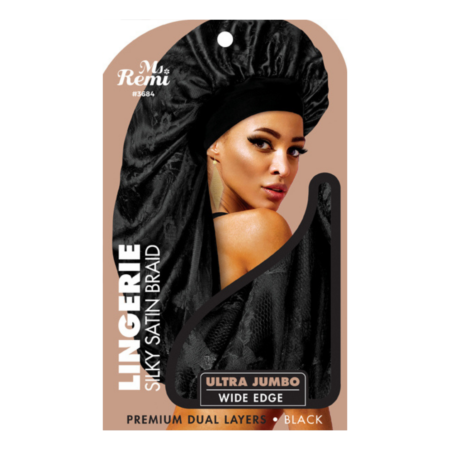 Ms. Remi Lingerie Wide Edge Silky Braid Bonnet Ultra Jumbo, 1 Count, Black
