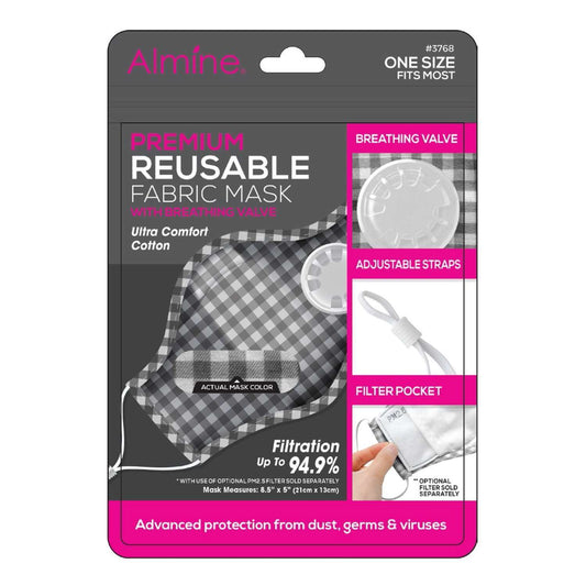 Almine Gingham Pattern 3-Ply Fabric Mask with Air Vent, Black Face Masks Almine   