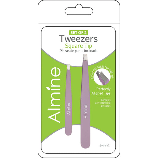 Almine Straight Tip Tweezers with Rubber Coating 2pc Purple Tweezers Almine   
