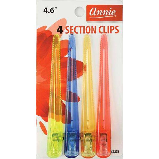 Annie Clear Section Clips 4.6" 4Ct Hair Clips Annie   