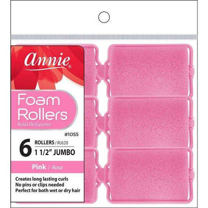 Annie Foam Rollers Jumbo 6Ct Pink Foam Rollers Annie   