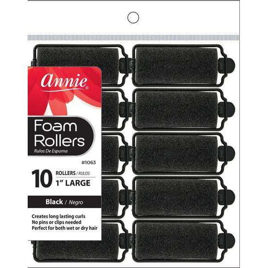 Annie Foam Rollers Large 10Ct Black Foam Rollers Annie   