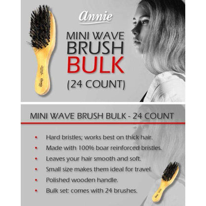Annie Hard Mini Wave Brush Boar & Nylon Bristle 24Ct Brushes Annie   
