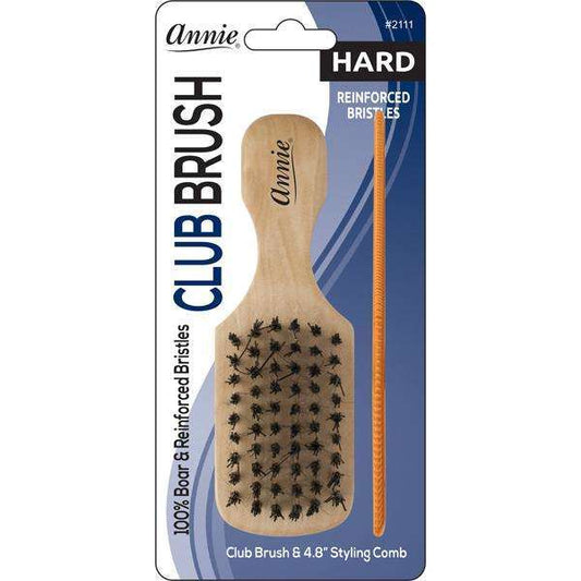 Annie Hard Mini Wooden Club Boar Bristle Brush With Comb 4.8In Brushes Annie   