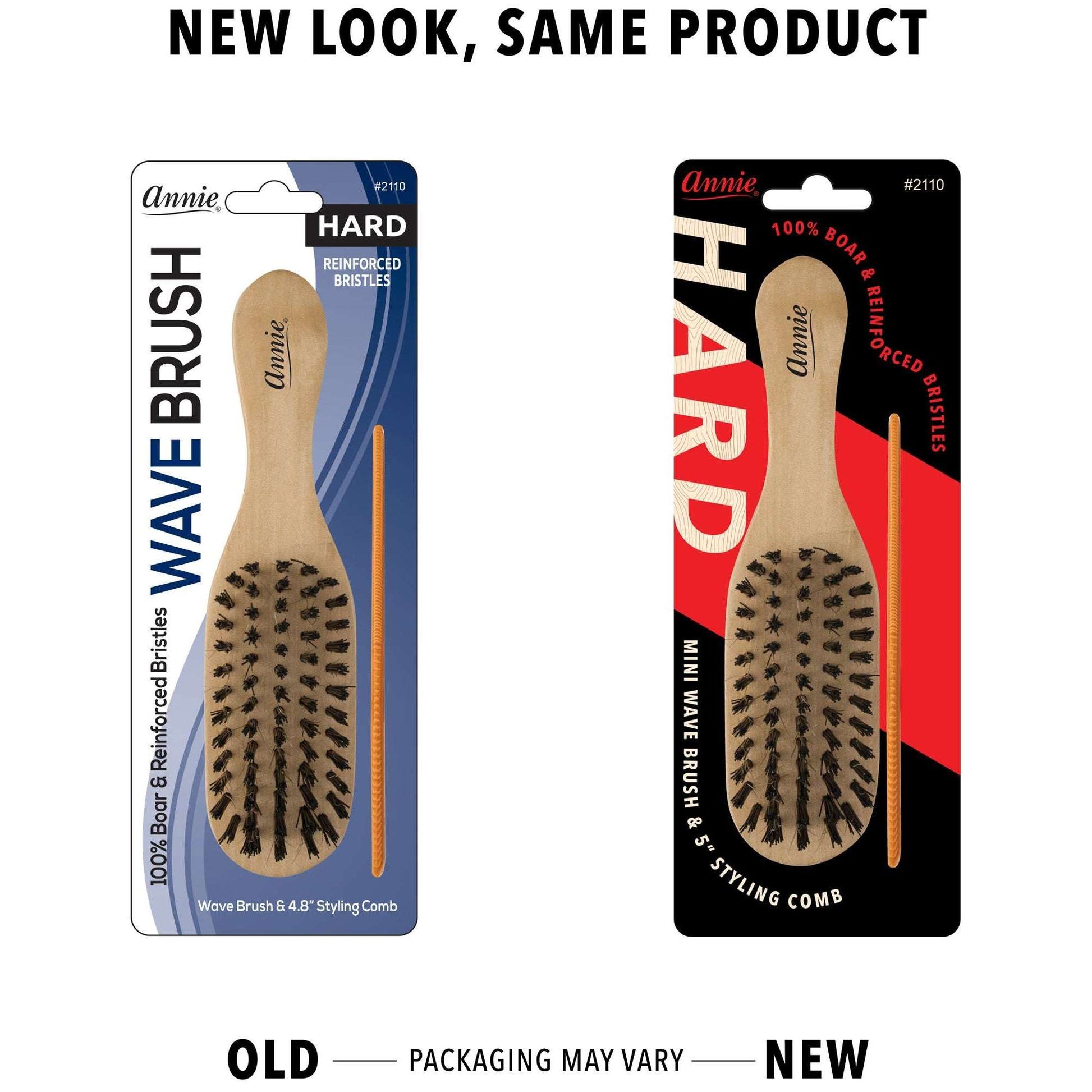 Annie Hard Mini Wooden Wave Boar Bristle Brush With Comb 4.8In Brushes Annie   