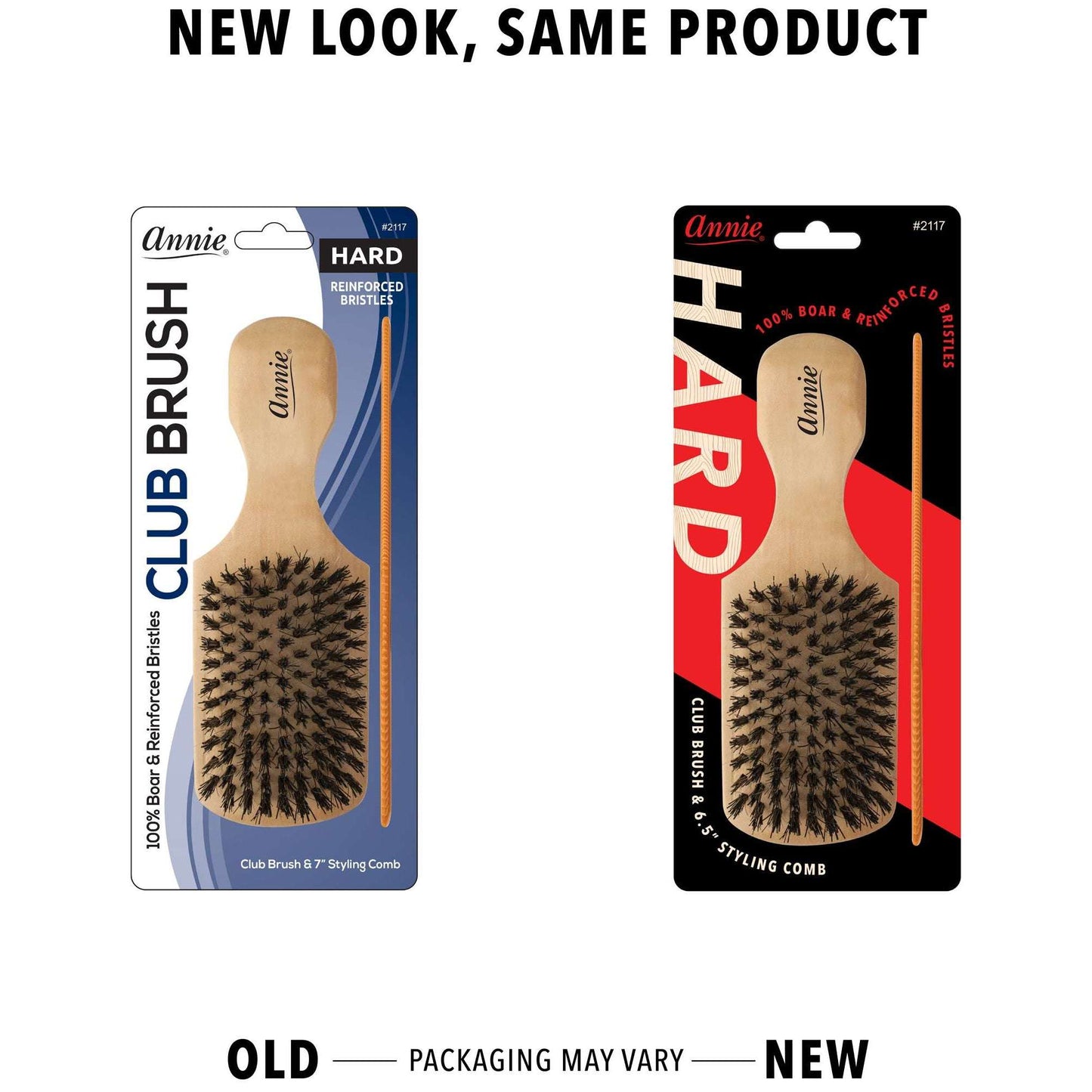 Annie Hard Wood Club Boar Bristle Brush With Comb 7In Brushes Annie   