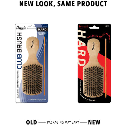 Annie Hard Wood Club Boar Bristle Brush With Comb 7In Brushes Annie   