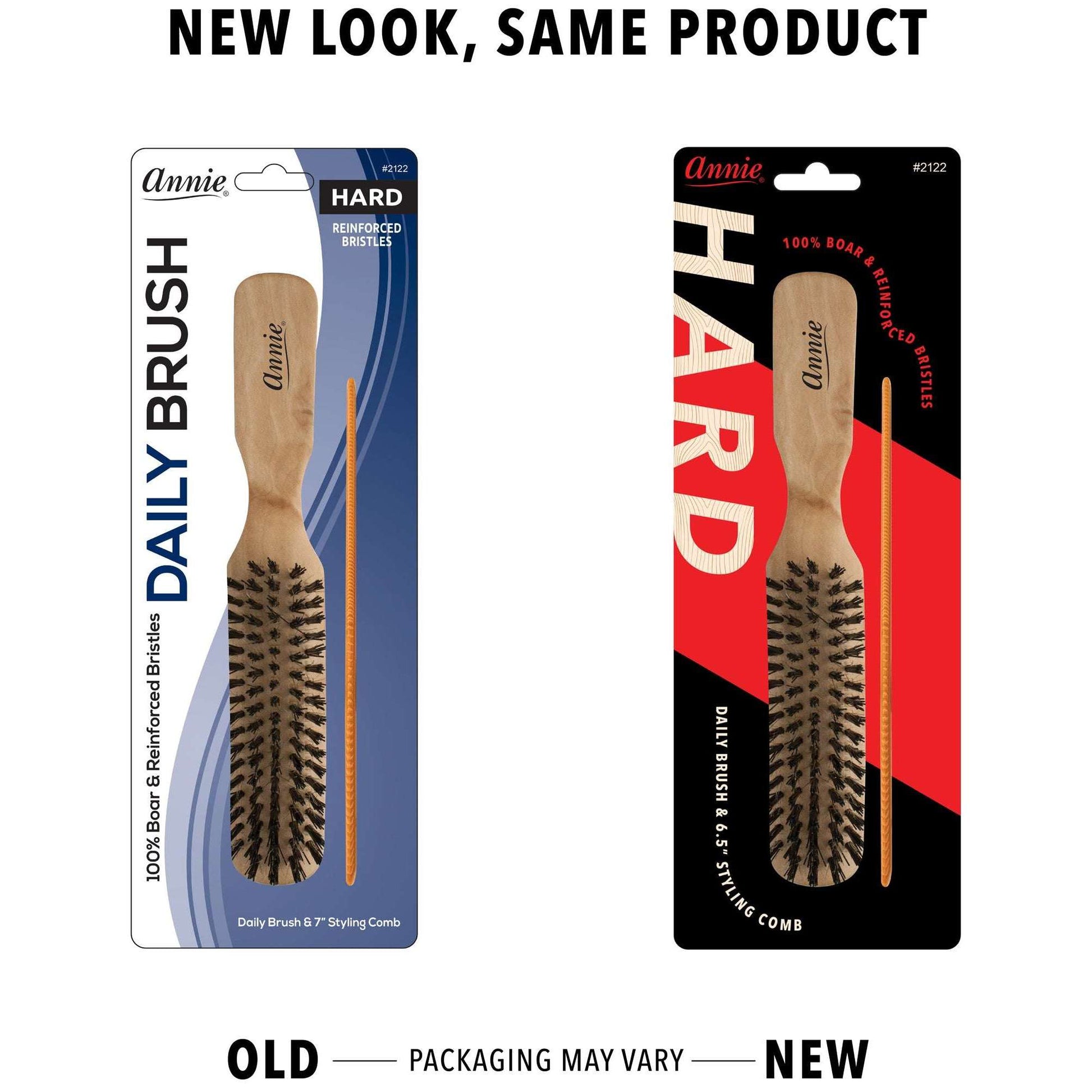 Annie Hard Wood Daily Boar Bristle Brush With Comb 7In Brushes Annie   