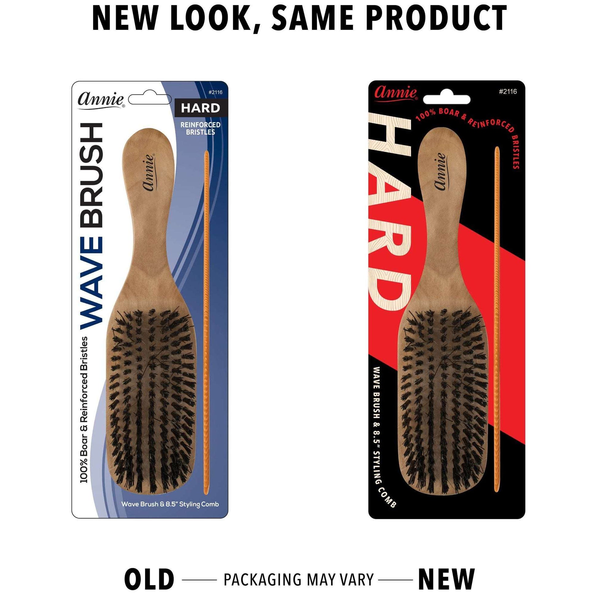 Annie Hard Wood Wave Boar Bristle Brush With Comb 8.5In Brushes Annie   
