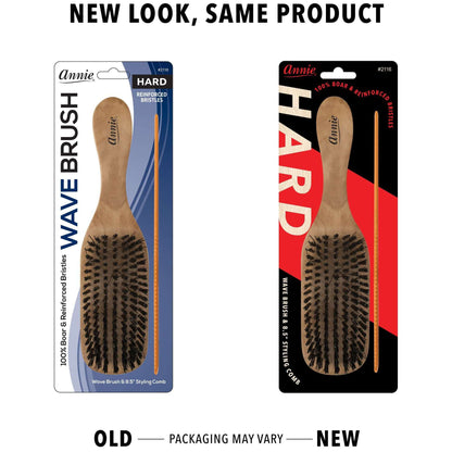 Annie Hard Wood Wave Boar Bristle Brush With Comb 8.5In Brushes Annie   