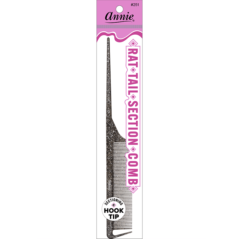Annie Luminous Rat Tail Section Comb Asst Colors Combs Annie Black  