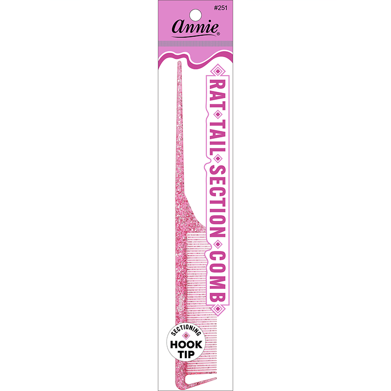 Annie Luminous Rat Tail Section Comb Asst Colors Combs Annie Pink  